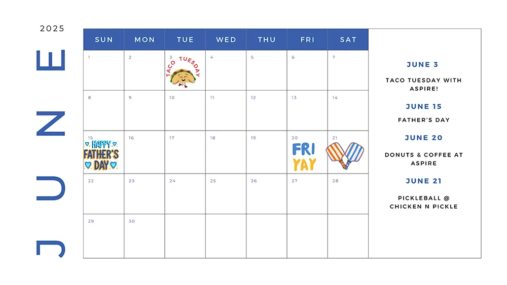Aspire Chiropractic June 2025 Calendar